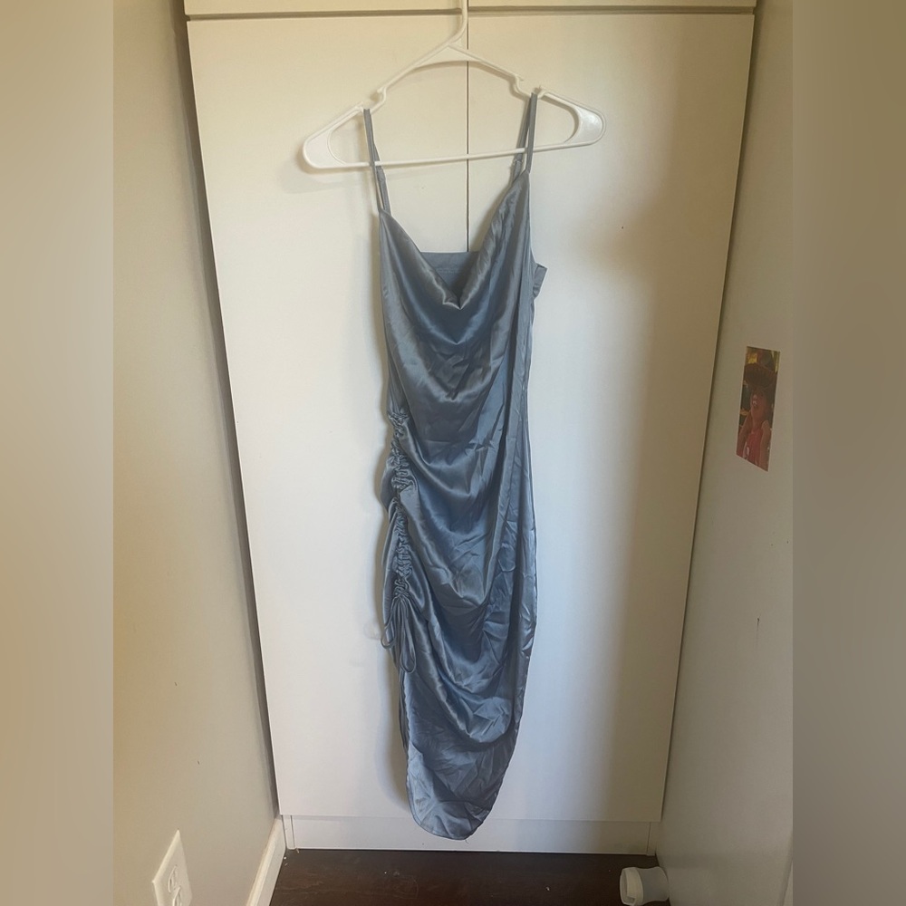 Lyaner Smoky Blue Slip Dress with Drawstring
